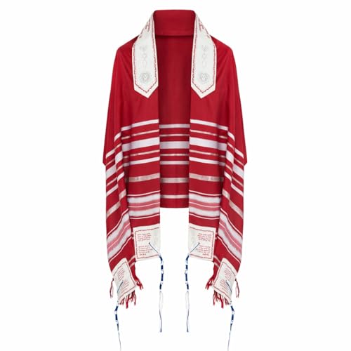 The Holy Promise Messianic Prayer Shawl-72 x22 Christian Tallit with Biblical Verses-Includes Carrying Bag - color: Red