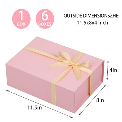 UoeRing 1 Pcs Pink Gift Box 11.5x8x4 Inch with Magnetic Lid | Collapsible Luxury Present Box,for Birthday,Christmas Holiday Gift Includes Card,Ribbon,Tissue Paper & Shredded Filler - color: 11.5x8x4 Inch-Pink-Pack of 1