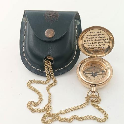 DAYOL'X Joshua 1:9 Engraved Brass Compass- Push Open - Communion, Confirmation Baptism Gifts 1st Gifts for Boys, Religious Gifts for Men - Religious Jewelry - Best Graduation Gift for Students