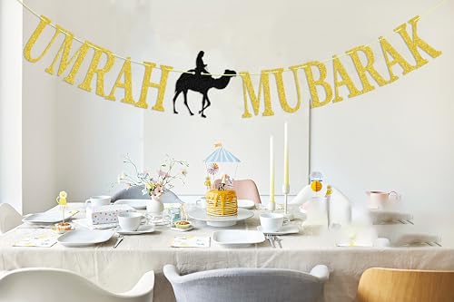 Umrah Mubarak Banner, Happy Eid Decorations Banner, Eid Festival Muslim Islam Party Decoration Supplies, 2023 Hajj Mubarak Umrah Mubarak Islamic Party Decoration Supplies…