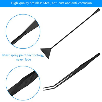 15" Aquarium Aquascape Tools Kit 4P Stainless Steel Aquascaping Set | 4in1 Extra Long Full Metal Design, Scissors, 2P Tweezers And Sand Spatula, For Trimming Plants, Arranging Sand And Aquascape - color: Black
