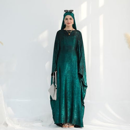 ODIZLI Abayas For Women Muslim Metallic Shiny Hijab Prayer Dress Arabic Kaftan Dubai Turkey Islamic Dress - color: Dark Green, size: 1