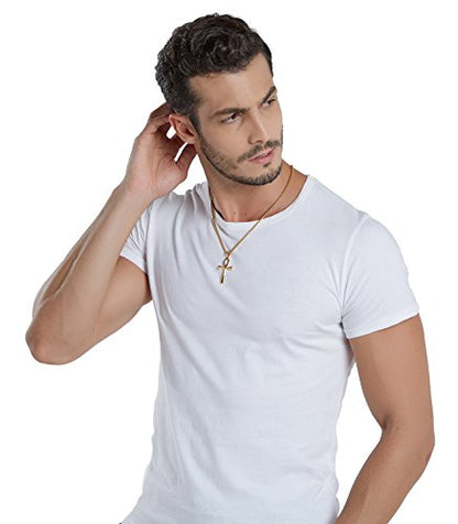 REVEMCN Reve Stainless Steel Coptic Ankh Cross Religious Pendant Necklace for Men Women, 20-24 Inches Chain - style: Gold Tone: 24'' Rolo Chain