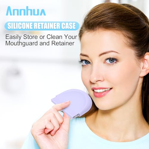 Annhua Aligners Holder Retainer Cleaner Case, Soft Silicone Retainer Case Slim with Vent Holes, Portable Mouth Guard Case Night Guard Case for Women and Men - Light Purple - color: light purple
