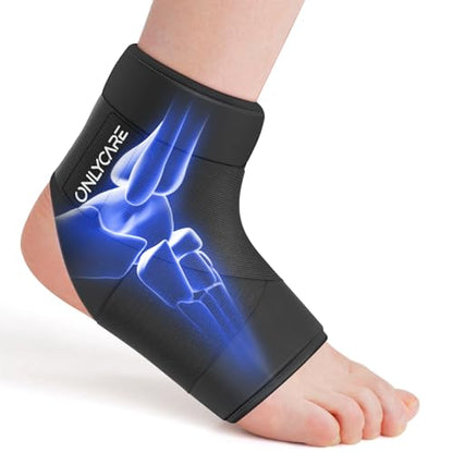 ONLYCARE Ankle Ice Pack Wrap for Swelling, Upgraded Gel Ice Pack Reusable, Hot Cold Therapy, Cold Pack for Sprained Ankle Injuries, Achilles Tendonitis, Plantar Fasciitis - color: Black