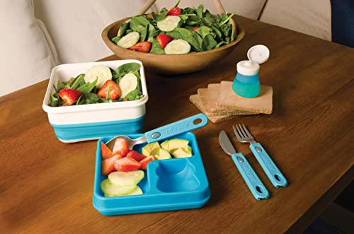 COOL GEAR 2-Pack Large Expandable To-Go Salad Kit Lunch Containers - Square - 52 oz Bowl with 3 Compartments for Toppings and Salad Dressing Bottle | Bento Meal Prep