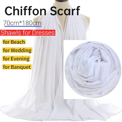 Harewom Chiffon Hijab for Women Sheer Shawl and Wraps for Wedding Bridal Scarves Summer Lightweight Sun-proof Scarf - color: White Chiffon Hijab Shawls Scarves