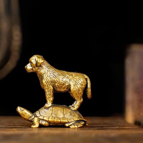 Retro Handcrafted TurtleTop Pup Statue - 100% Solid Brass Desk Decor | Vintage Style Collectible Art Piece for Home & Office | Unique Gift for Animal Lovers, Elegant Tabletop Sculpture - style: TurtleTop Pup