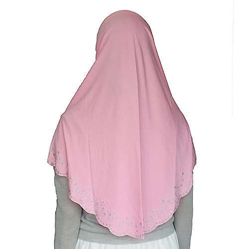 Instant Hijab Scarf for Women Muslim Women Clothing Headscarf for Girls with Czech Rhinestone - color: Pink-wavy Edge