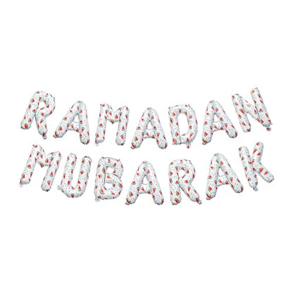 White Watermelon Ramadan Mubarak Foil Letter Balloons | Ramadan Palestine Themed Decoration by My Salah Mat Official Web Store - style: Ramadan Foil Balloons (White)