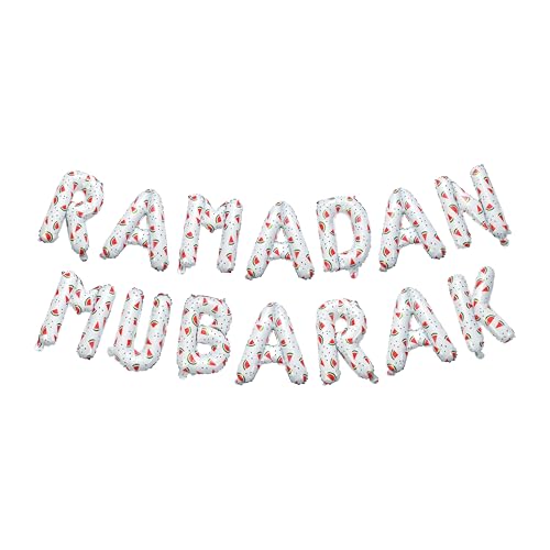 White Watermelon Ramadan Mubarak Foil Letter Balloons | Ramadan Palestine Themed Decoration by My Salah Mat Official Web Store - style: Ramadan Foil Balloons (White)