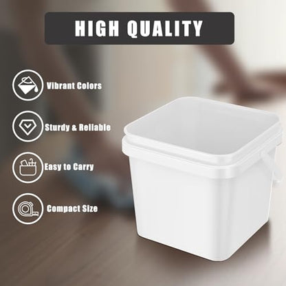 Mifoci 4 Pcs Plastic Bucket 5 Quart Square Cleaning Bucket Utility Small Pail with Handle for House Cleaning Storage Livestock Feeding Car Washing (White,Black) - color: White, Black