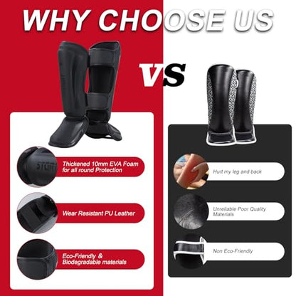 MMA Martial Arts Shin Guards – Padded, Adjustable Muay Thai Leg Guards with Instep Protection for Kickboxing/MMA Training and Sparring – Durable, Professional Equipment