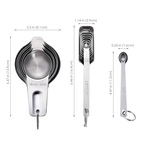 20PCS Measuring Cups and Spoons Set,Stainless Steel,with Leveler | 304 food-grade steel, dual-scale markings, one-piece construction, nesting storage, dishwasher safe, dry & liquid ingredients - size: 20PCS