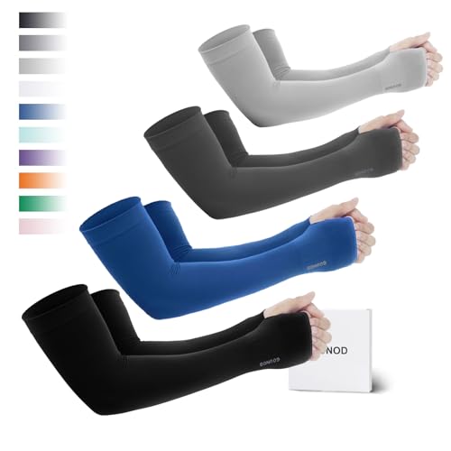 GOUNOD Sun Protection Cooling Arm Sleeves with Thumb Holes - Gardening Outdoors Sports Workouts Sunscreen Arm Sleeves - color: 4 Pairs:black,dark Grey,light Grey,dark Blue