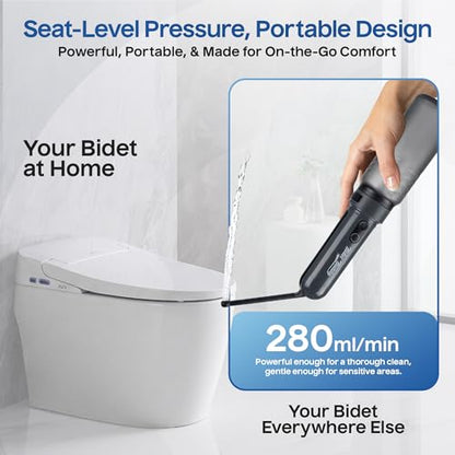 BIDET BUDDY® GoFlow Portable Bidet for Travel - 320ml Bottle with Adjustable Power Modes, Nozzle Wand, IPX7 Waterproof, USB C Charging, 800mAh Rechargeable Battery, Medium Pressure - style: 320ML
