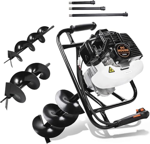 DC HOUSE Post Hole Digger, 52cc 1800W Gas Powered Earth Auger Earth Digger, Auger Post Hole Digger with Two Drill Bit 6" & 10" and Extension Rods, for Fence, Farmland and Garden, EPA Certified - size: 52cc+2 bit(6"10")+3 Ext(8"12"20")