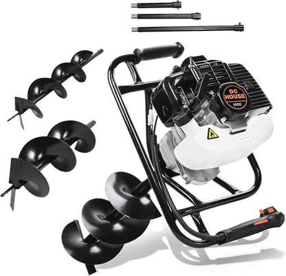 DC HOUSE Post Hole Digger, 52cc 1800W Gas Powered Earth Auger Earth Digger, Auger Post Hole Digger with Two Drill Bit 6" & 10" and Extension Rods, for Fence, Farmland and Garden, EPA Certified - size: 52cc+2 bit(6"10")+3 Ext(8"12"20")
