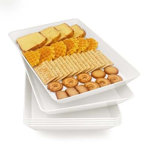 Serving Tray Platter, 6 Pcs Food Tray for Veggie Fruit Snack Dessert Cookie Cheese, Food Trays for Party Supplies Display, Plastic Platters for Serving Food, Large White Trays, BPA Free - color: White, size: 14.5'' x 9.5'' (6 Pack)