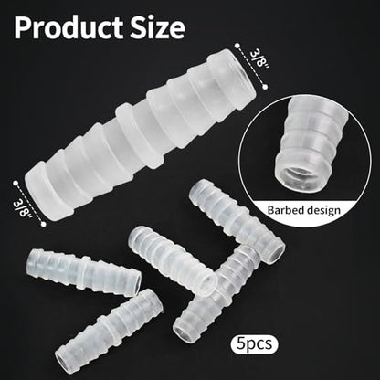 5-Pack 3/8" Barbed Fitting, Universal | Plastic Barbed fitting; for air, water, fuel lines; fits aquarium, water pump, irrigation systems - size: 3/8