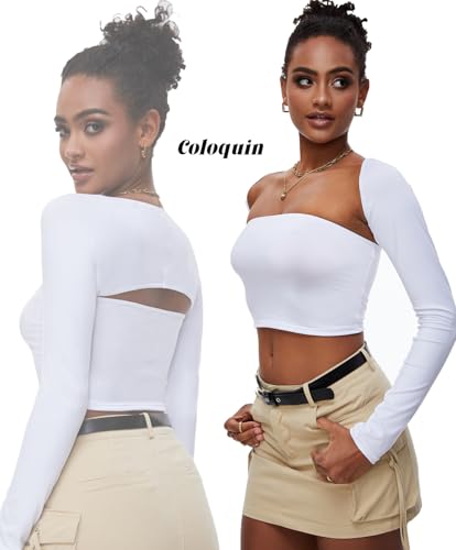 Women Bolero Shrug Long Sleeve Open Front Workout Ballet Shrug Arm Sleeves - color: White, size: Small