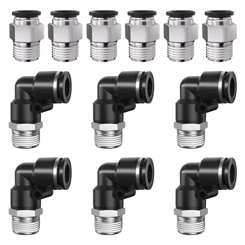 1/4 Push to Connect Fittings npt Thread to 5/16 Air Line quick | Pneumatic Tubing Hose 5/16 OD Tube to 1/4 npt, Male Elbow 90 Degree Straight Coupler - size: 5/16"OD x 1/4"NPT