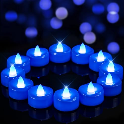 merrynights 12 Pack Blue Tea Lights Candles Battery Operated, 200+ Hours - color: Blue Light, size: 12-Pack