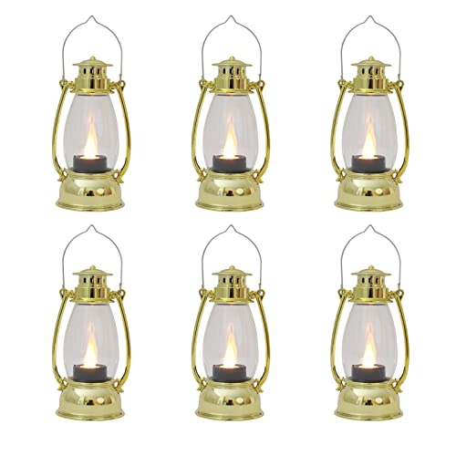 Mini Lanterns 6 Pcs LED Small Indoor Golden Decorative Outdoor Hanging Candle Lanterns Farmhouse Weddings Birthday Halloween Christmas Decorations - color: High-gloss Gold
