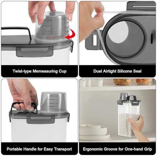 2 Pack 3 Lbs Pet Dog Cat Food Bird Seed Storage Containers for Travel -Grey | Airtight 5 Lbs Rice Dispenser Flour Container Keep Fresh Portable Cereal Oatmeal Holder Large Pour Spout Measuring Cup Handle - color: Grey-3L 2Pack