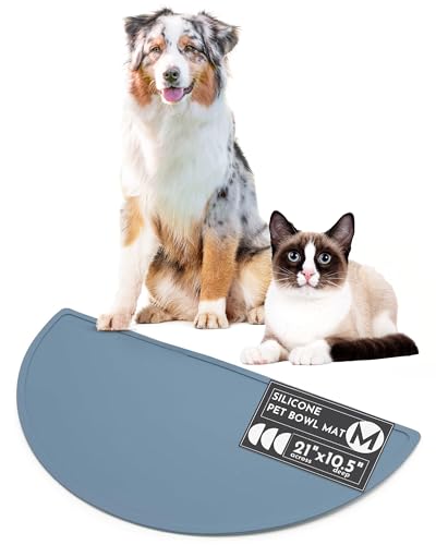 Should We Go? Waterproof Silicone Dog Food Mat – Medium Size Non-Slip Pet Bowl Mat, Raised Edge Design, Easy-to-Clean Pet Food Placemat for Dog & Cat Bowls, 21" Across x 10.5" Deep - Ocean Blue - color: Ocean Blue, size: Medium
