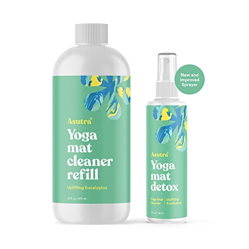 ASUTRA Yoga Mat Cleaner Spray Refill (Uplifting Eucalyptus), 16 fl oz - No Slippery Residue, Organic Essential Oils Deep-Cleansing for Fitness Gear & Gym Equipment