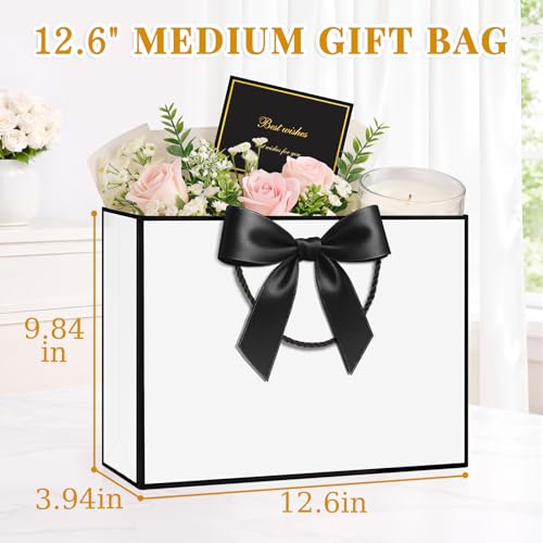 ANZNKU 2PCS White Gift Bags Medium, Gift Bags with Handles 4 Tissue Paper 2 Ribbons 2 Cards for Women & Men Birthday Graduation Wedding Engagement Bridal Baby Shower Presents Party Favors Wrapping - color: Classic White