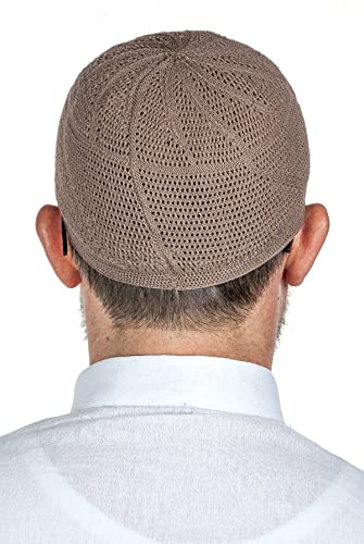 ihvan online Turkish Muslim Lux Knitting Kufi Hats for Men, Taqiya, Takke, Peci, Islamic Caps, Islamic Gifts, Standart Size - color: Brown