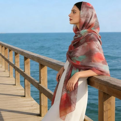 Hijab Scarf for Women Fashion Printed Modal Hijab Head Wrap Scarves Lightweight Long Scarf Shawls - color: Watercolor G