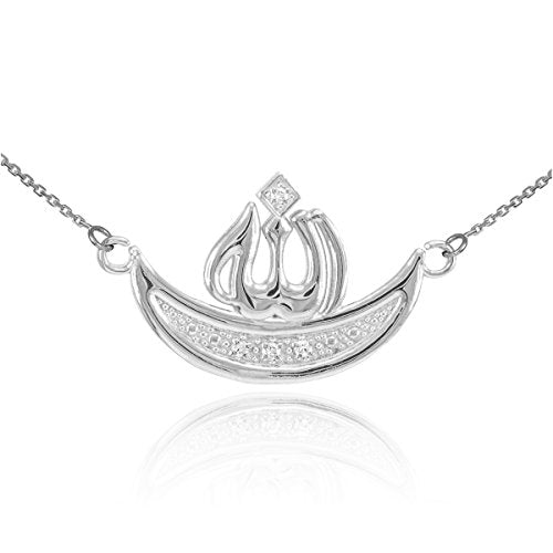 Middle Eastern Jewelry 925 Sterling Silver CZ Crescent Moon Islamic Allah Name Necklace