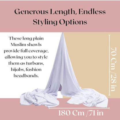 Premium Bamboo Jersey Hijab Scarves -Turban Head Wraps for Women, Fashion Headbands Long Plain Muslim Shawls - color: White