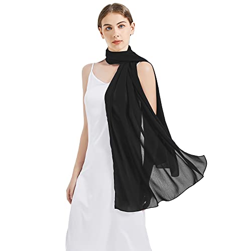 Chiffon Shawls and Wraps - Lightweight Scarve for Women Evening Dresses Wedding Bridal Formal Party - color: D-black