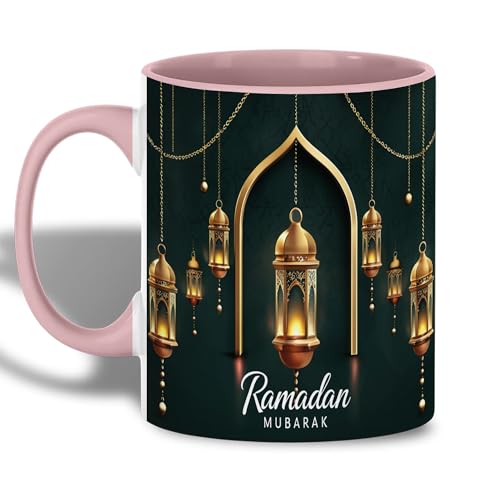Golden Lantern Ramadan Mug, Islamic Coffee Mug, Ramadan Mubarak Gift, Muslim Tea Cup, Eid Celebration Drinkware, Elegant Islamic Decor, Gold Hanging Lanterns, Ceramic Cup for Home and Office