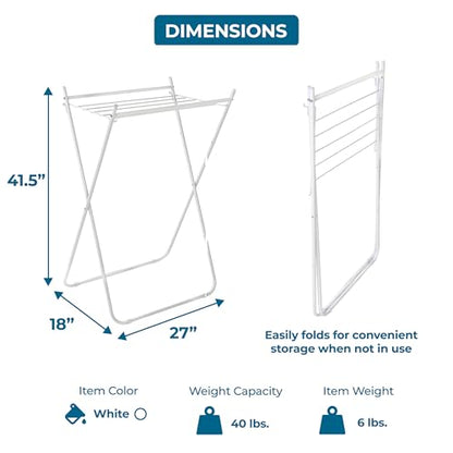 Honey-Can-Do Easy-Fold Collapsible Clothes Drying Rack, Sturdy Metal Laundry Rack Holds 40 lbs, Space-Saving Foldable Towel Rack for Indoor Outdoor Use, Non-Skid Feet, White - style: A-Frame