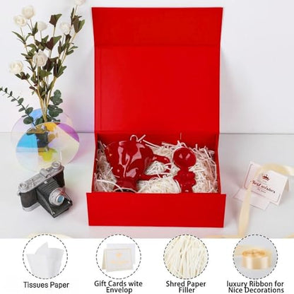 UoeRing 6 Pcs Red Gift Box 11.5x8x4 Inch with Magnetic Lid | Collapsible Luxury Present Box,for Birthday,Christmas Holiday Gift Includes Card,Ribbon,Tissue Paper & Shredded Filler - color: 11.5x8x4 Inch-Red-Pack of 6