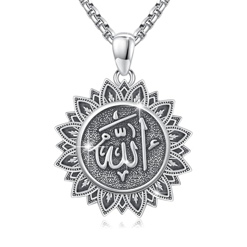 Coexist Necklace 925 Sterling Silver Yin Yang/Star of David Pendant World Religions Harmony Necklace Religion Jewelry Gift for Men - style: Allah