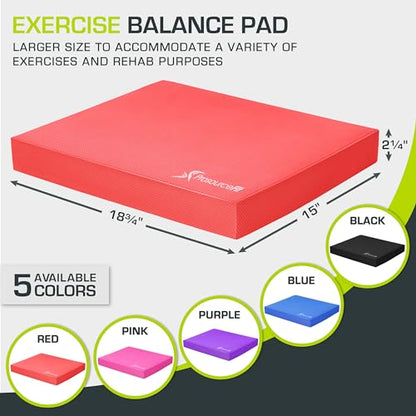 ProsourceFit Exercise Balance Pad, Non-Slip Cushioned Foam Mat & Knee Pad for Fitness and Stability Training, Yoga, Physical Therapy - color: Red, size: XL - (18.75" x 15")