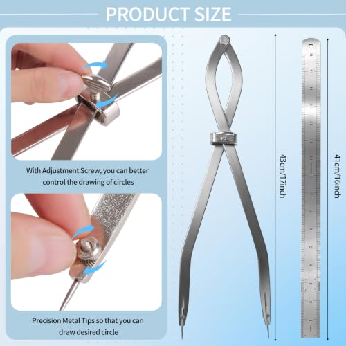 Radius Divider Tool with Bonus Stainless Steel Ruler (1, 16in) | with Bonus 16" Stainless Steel Ruler, Heavy Duty Wing Divider Scriber Marking Tool for Metalworking & Woodworking - size: 16 in