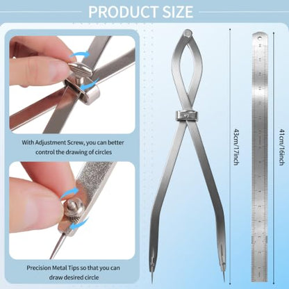 Radius Divider Tool with Bonus Stainless Steel Ruler (1, 16in) | with Bonus 16" Stainless Steel Ruler, Heavy Duty Wing Divider Scriber Marking Tool for Metalworking & Woodworking - size: 16 in