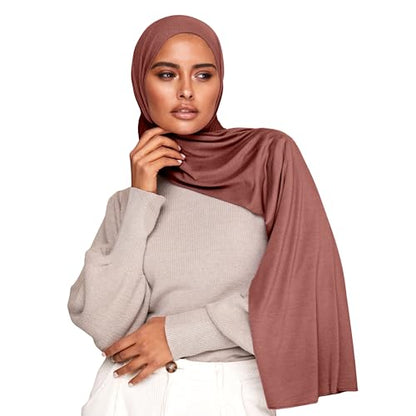 VOILE CHIC 여성용 프리미엄 저지 히잡 스카프 - 이슬람 헤드 스카프 랩 히잡 - color: 모카 브라운., size: Regular