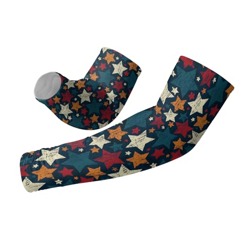 Cooling Arm Cover For Men & Women - Uv Sun Protection Arm Sleeves For Driving Golfing Fishing Cycling Hiking - color: Stars Blue Red Colorful, size: 4.7x19.8in