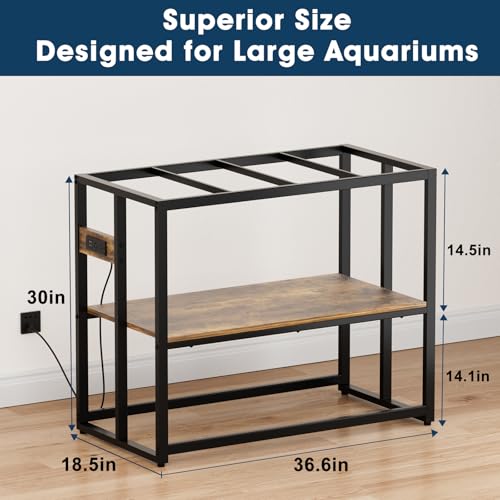 Urban Deco 40 Gallon Fish Tank Stand with Power Outlets, 660LBS Capacity Aquarium Stand, Metal Fish Tank Stand Dual-Layer Design Terrarium Stand, Rustic Brown - color: Brown, size: 40 gallon