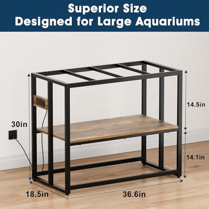 Urban Deco 40 Gallon Fish Tank Stand with Power Outlets, 660LBS Capacity Aquarium Stand, Metal Fish Tank Stand Dual-Layer Design Terrarium Stand, Rustic Brown - color: Brown, size: 40 gallon