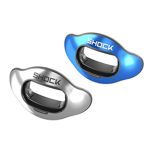 Shock Doctor Interchange Shield for Lip Guard - Mouthpiece NOT Included - for Football | Swap Lip Guard Shield Design. Single or Double Pack. - style: Pack - Chrome Blue/Silver
