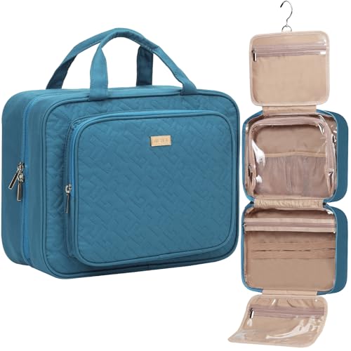 NISHEL Travel Toiletry Bag for Women Hanging Organizer Makeup Case Pockets - color: Lake-Blue, size: Large